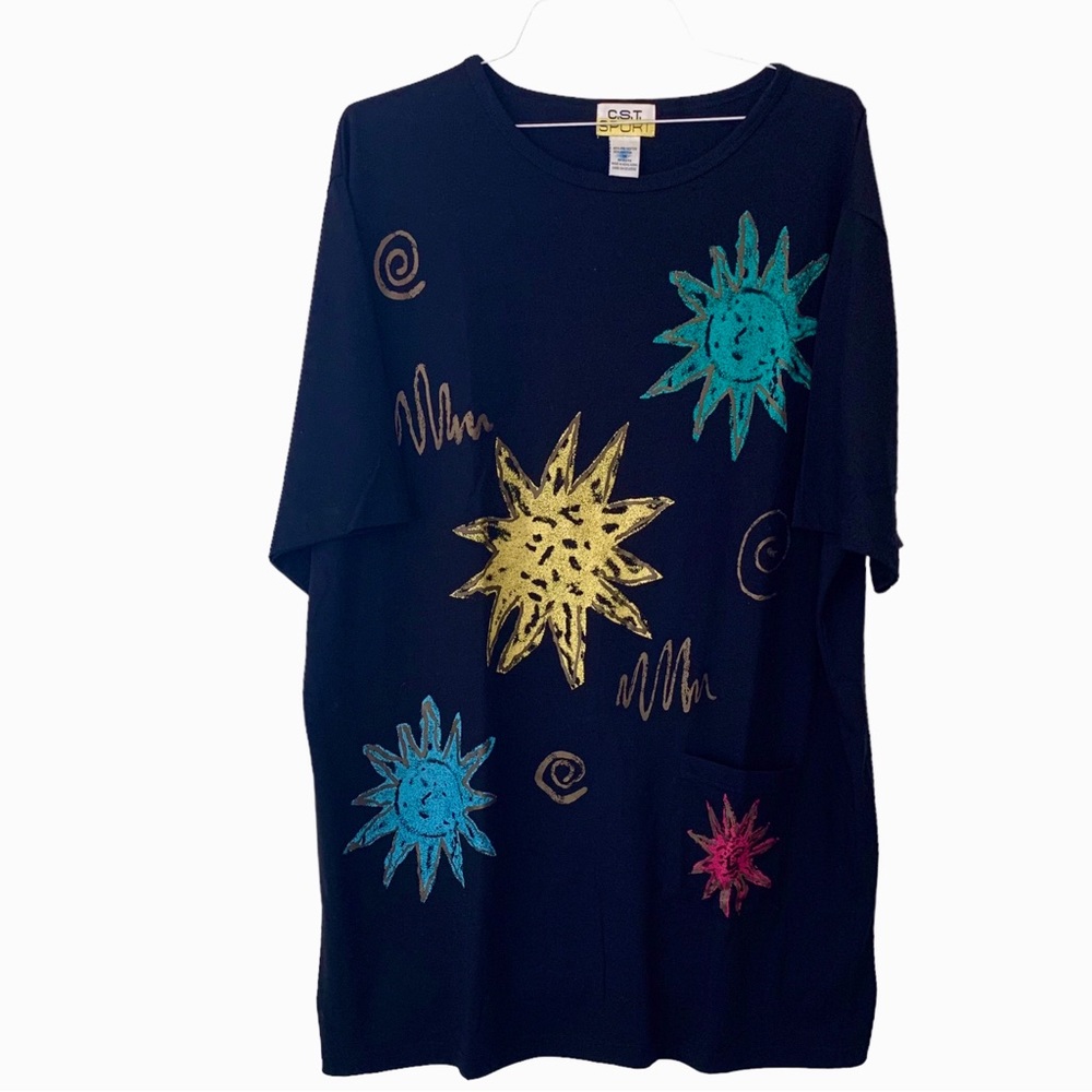 CS.T SPORT VINTAGE BLACK TUNIC DRESS BLACK GRAPHIC PULLOVER DRESS